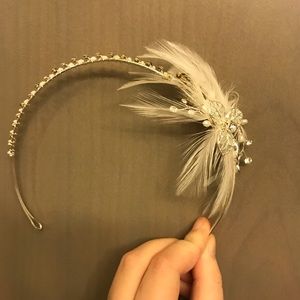 David’s Bridal Headband with Rhinestones & Feather